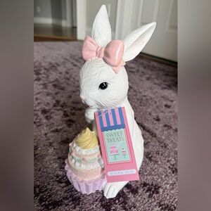 Sweet Treats White Bunny Pink Bow and Pastel Cupcake Easter Spring Decor